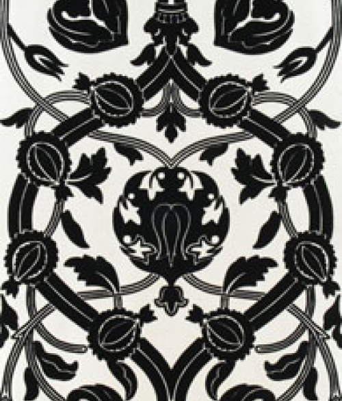 Blomster sort og hvid velour - tapet - 10x0,52 m - fra Designers Guild