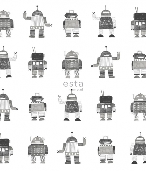 Little Bandits grå robotter - tapet - 10,05x0,53 m - fra ESTA HOME