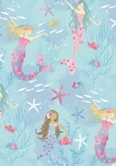 Mermaids tyrkis/varm pink/glitter - tapet - 10.00x0.53m - fra GALERIE