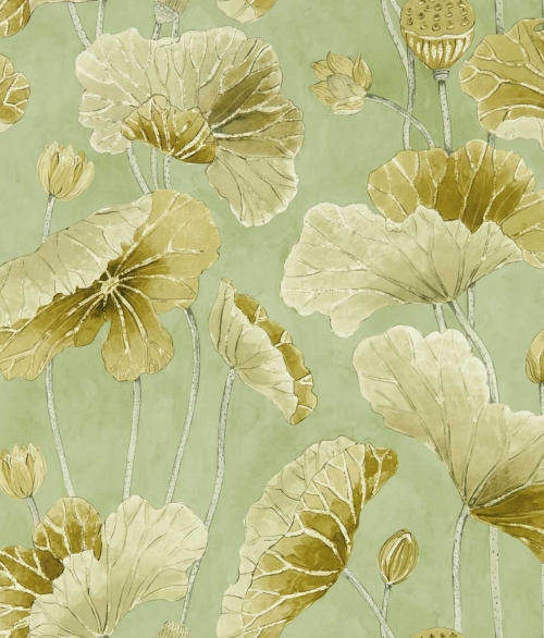 Lotus Leaf oliven - tapet - 10.05x0.686m - fra Sanderson