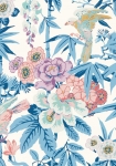 Bamboo & Birds kina blå/lotus pink - tapet - 10.05x0.52m - fra Sanderson