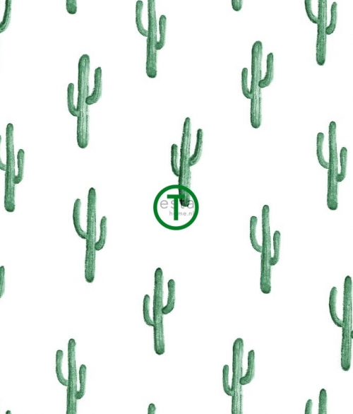 Kaktus grøn/hvid - tapet - 10x0,53 m - fra ESTA HOME