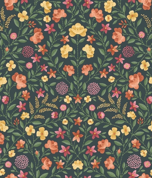 Court Embroidery navy - tapet - 10.00x0.52m - fra Cole & Son
