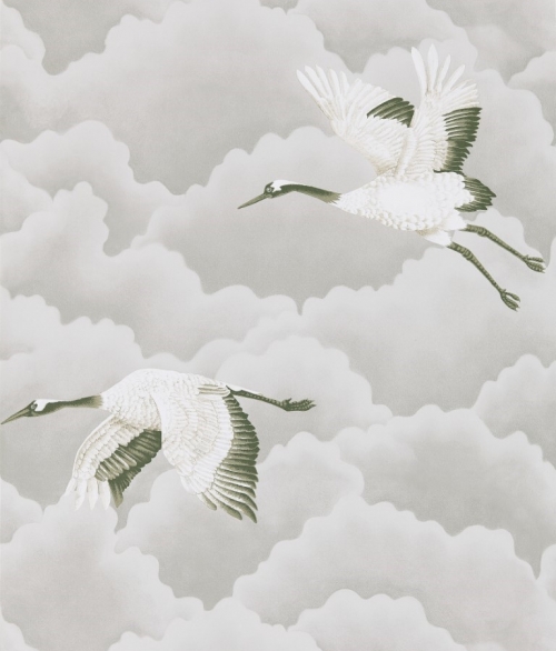 Cranes In Flight  grå/sølv- tapet - 10.05x0.686m - fra Harlequin