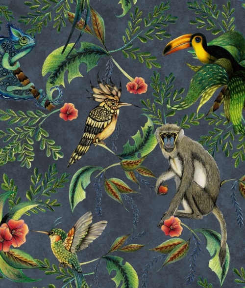 Tropical Animals blå - tapet - 10.05x0.53 - fra Tapetcompagniet