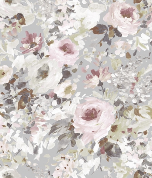Pastel Floral grå/pink - tapet - 10.05x0.53 - fra Tapetcompagniet