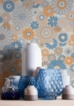 Retro Blomster blå/orange - tapet - 8.50x0.53m - fra Tapetcompagniet