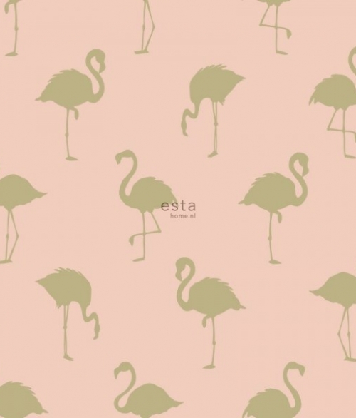 Flamingo rosa/guld - tapet - 10,05x0,53 m - fra ESTA HOME