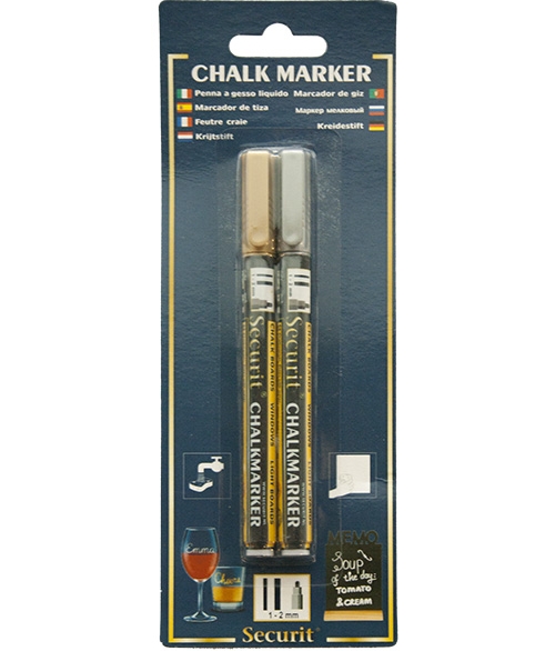 Chalkmarker - Kalk Tuscher 2 stk 2-6 mm - Guld og Sølv - Fra Securit