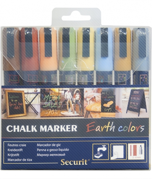 Chalkmarker - Kalk Tuscher 8 stk 2-6 mm - Naturlige Farver - Fra Securit